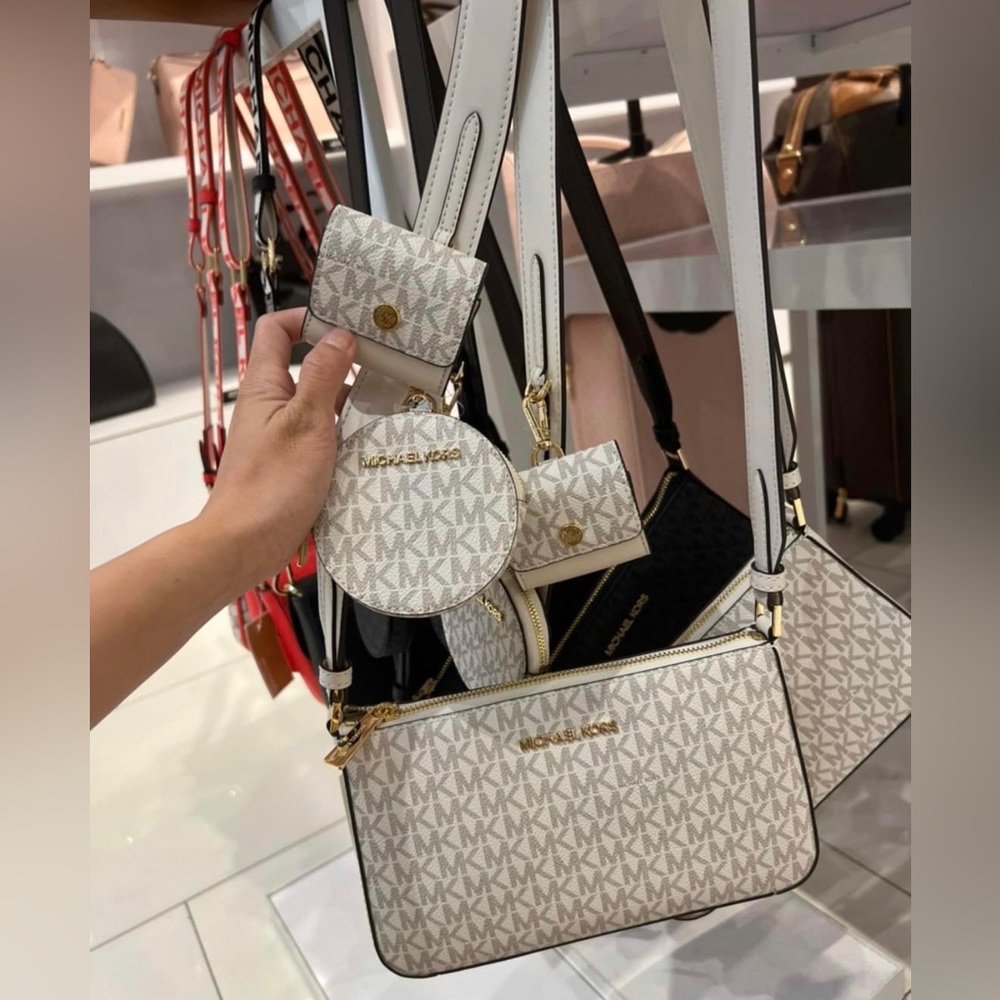 Mk Small Shoulder Crossbody Bag with Tech Attch Airpod Case & Coin wallet case